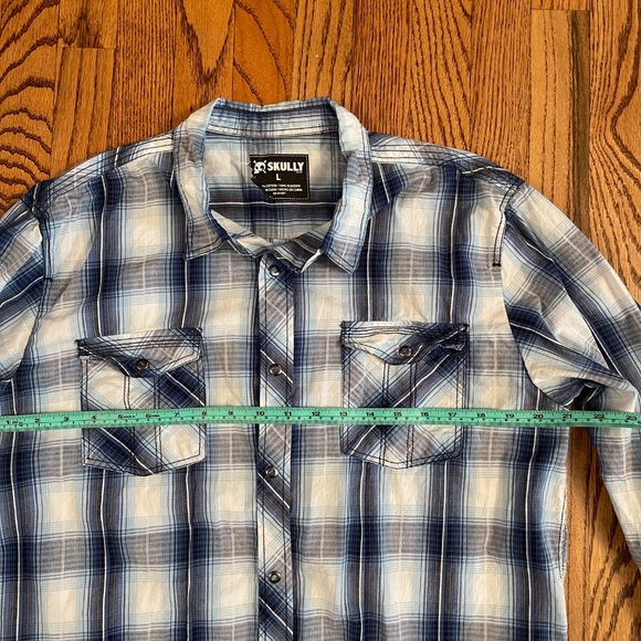 Skully Button Snap Shirt Plaid‎ Pockets Western Blue SZ L - Picture 6 of 7